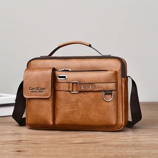 Men's Messenger Bag Large Capacity Crossbody Bag Commuter Shoulder Bag Business Casual PU Laptop Bag