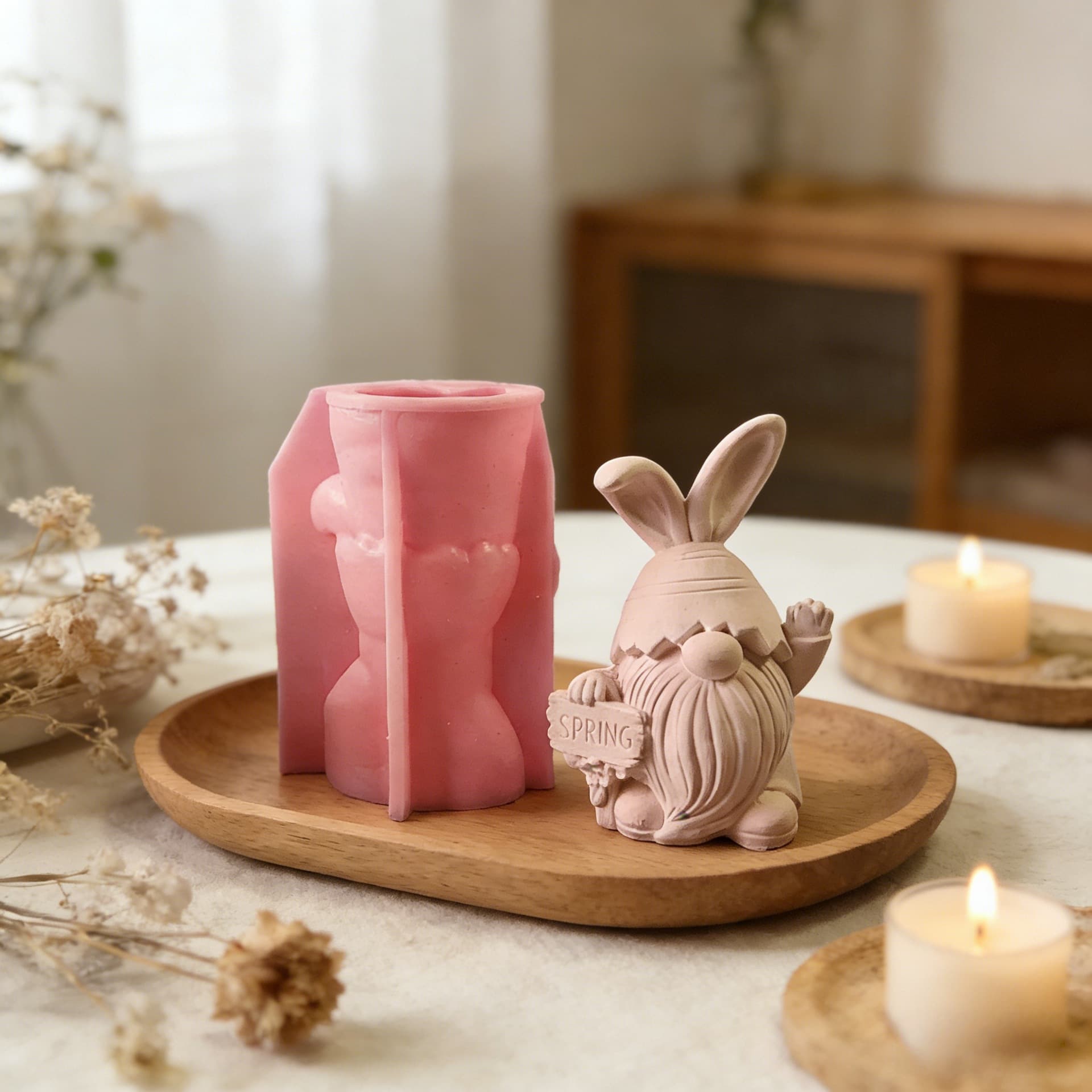 Easter Rabbit Gnome Plaster Ornament Candle Mold Silicone Mold DIY Plaster Silicone Mold W0336