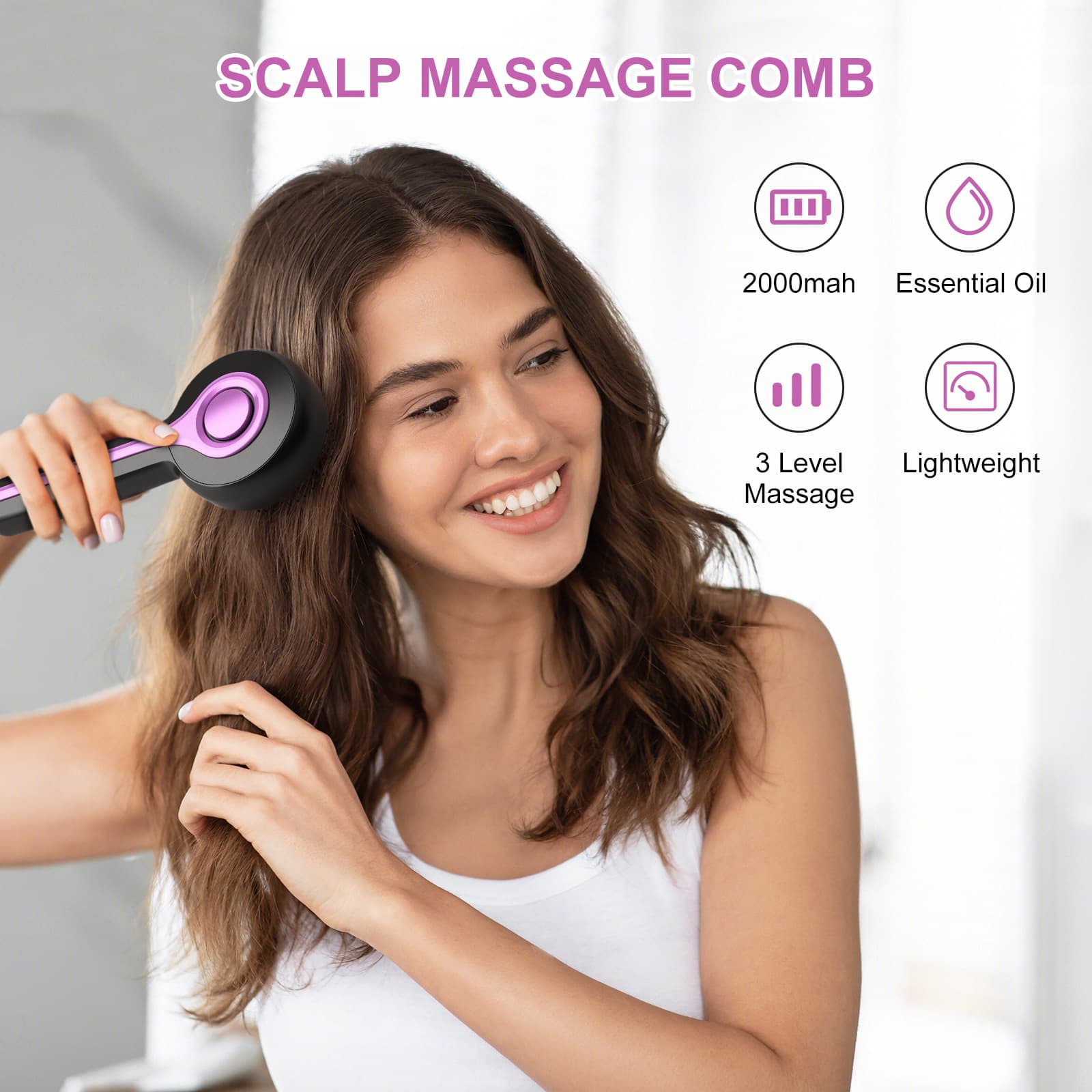 EMS Microcurrent Electric Massage Comb with Essential Oil Application, Red Light Therapy, Multi-Functional Hair Care and Charging