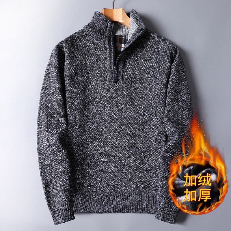 Paul Weekend Men's Fleece-Lined Thickened Autumn/Winter New Style Zip-Up Sweater Loose Knit Cardigan