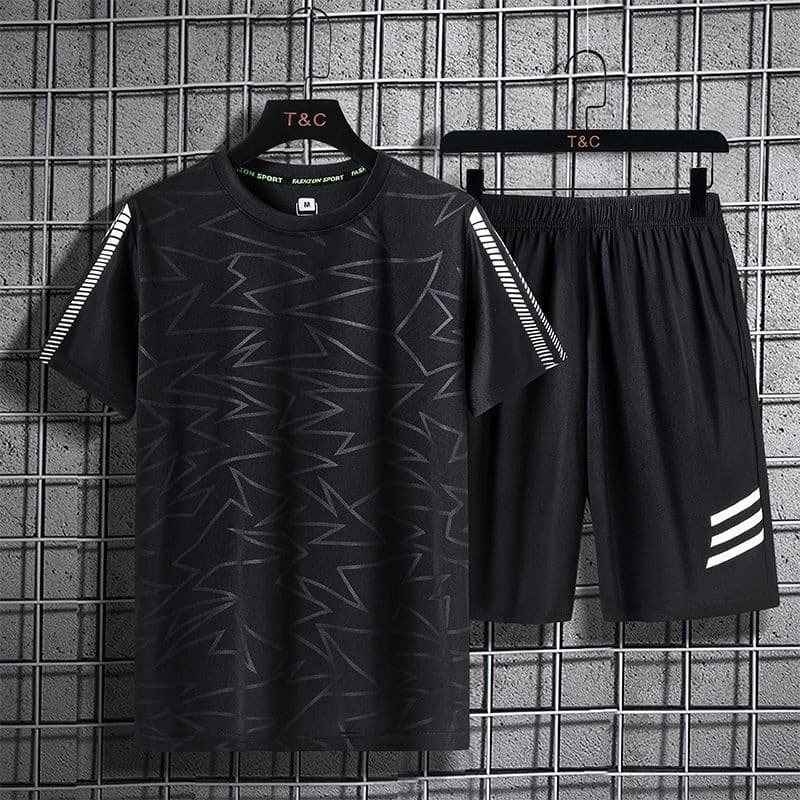 Summer New Quick-Dry Breathable Sportswear Youth Ice Silk Casual Set Men's Versatile Running Two-Piece Set