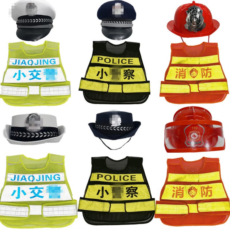 Children's police hat kindergarten fire safety drill props small traffic police vest firefighter reflective vest