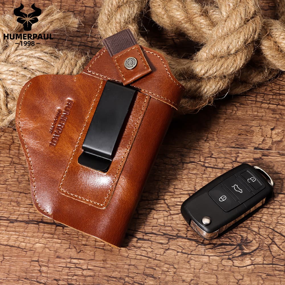 Humper Paul Invisible Waist Gun Holster Oil Wax Leather Outdoor Tactical Cowhide Hidden Gun Case Unisex Neutral Style Pure Color