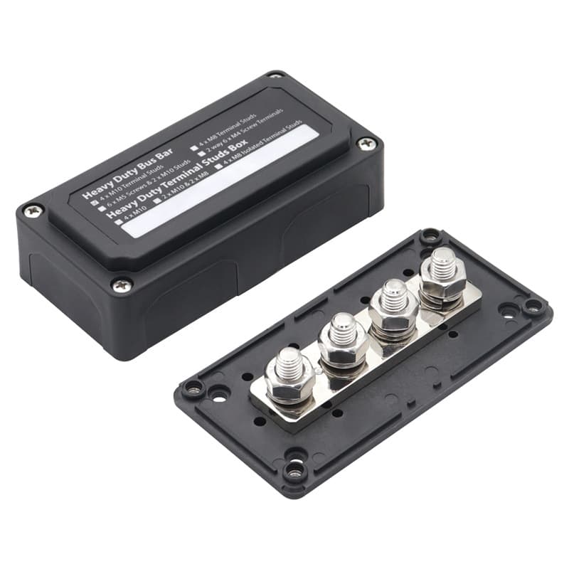 RV Yacht 4-Way Busbar Red Housing M10 Busbar 300A High Current 48V Copper Busbar Terminal Block