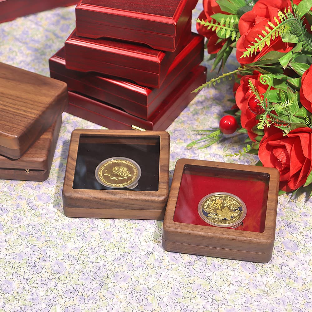 10cm Acrylic Commemorative Coin Medal Wooden Box, Gold Coin Memorial PIN Packaging Collection Box, Window Commemorative Coin Box