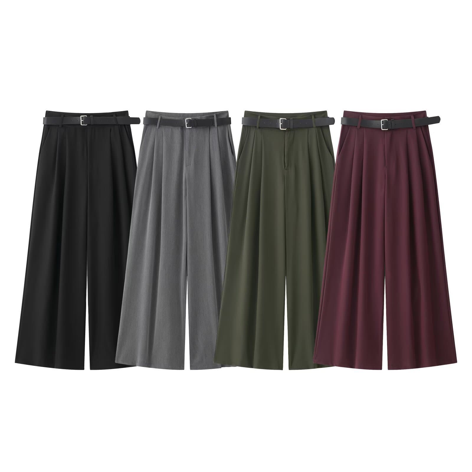 Za Cross-Border Women's Clothing Wholesale European and American Style Spring New Style with Belt High Waist Draped Suit Wide Leg Pants 4661405