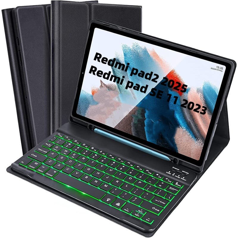 Compatible with 2025 Redmi Pad 2 Bluetooth Keyboard Case Redmi Pad SE 11 Seven-Color Backlit Detachable