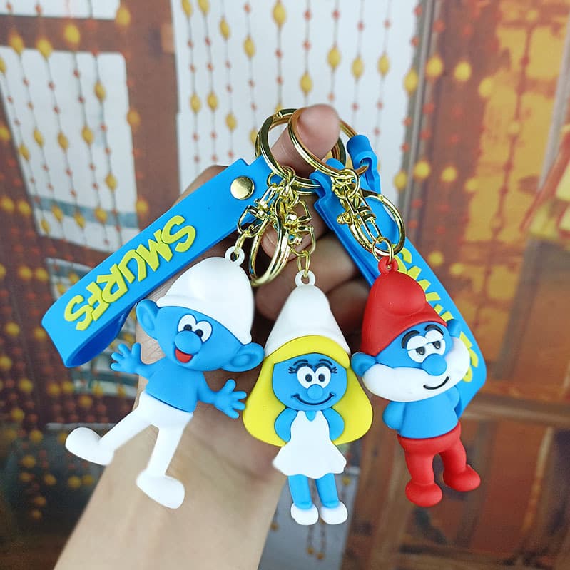 Smurfs Korean Creative Cute Car Keychain Women's Small Gift Keychain Bag Pendant Charm Accessory
