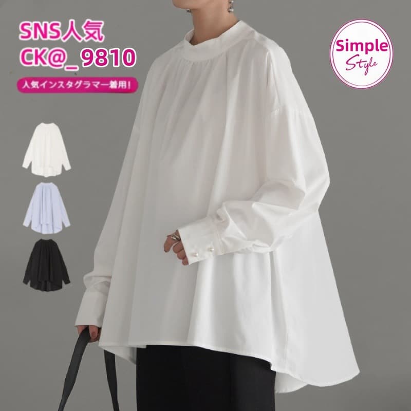 2026 Autumn/Winter New Japanese Women's Clothing Simple Casual Half High Neck Solid Color Pullover Batwing Lantern Sleeve Shirt