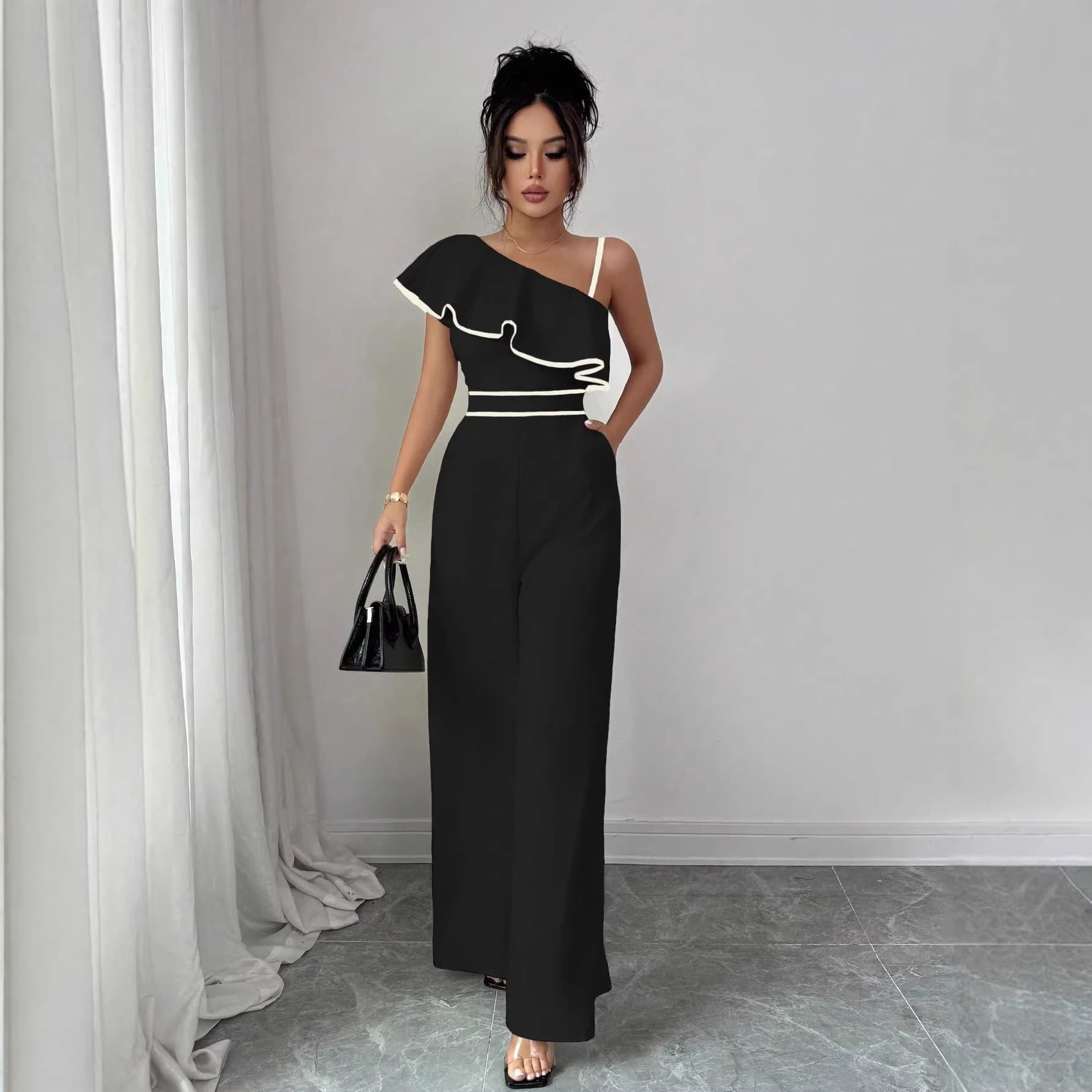 Fashionable and elegant sleeveless curvy women's jumpsuit for outerwear. Autumn/winter new wide-leg high-end jumpsuit