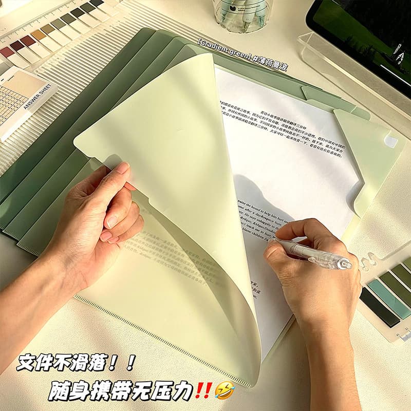 New A4 Tabbed Folder Gradient Color L-Shaped Large Opening Exam Paper Organizer for Students Large Capacity