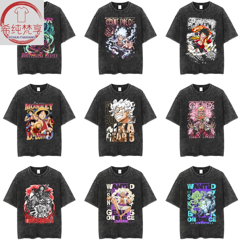 Direct injection of One Piece new era washed old anime T-shirt short-sleeved printed loose summer cotton men's American t-s