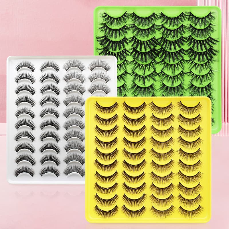 DINGSEN 20 Pairs Crossed Curling 3D Stereo Multi-layer False Eyelashes Thickened Plastic Black Stem Synthetic Fiber Eyelashes