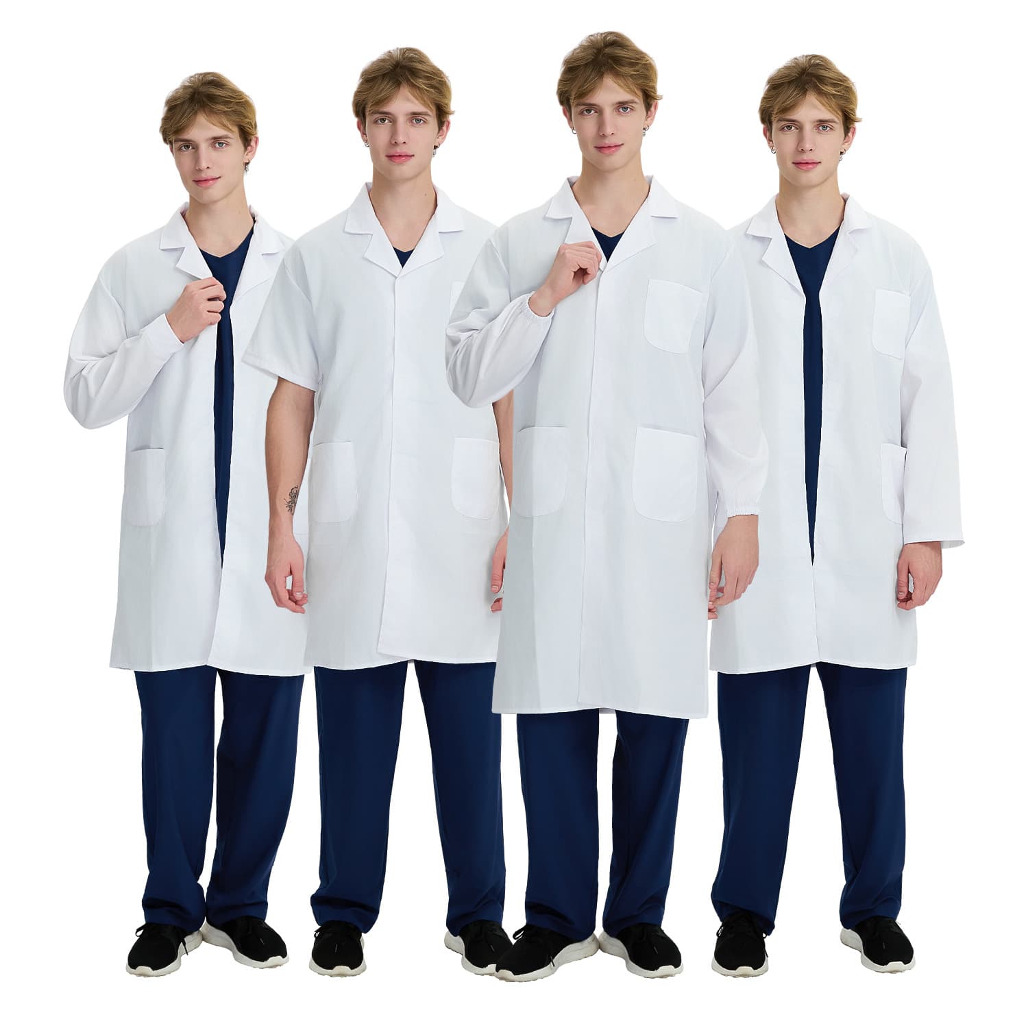 Cross-border White Lab Coat with Adhesive Closure Long Sleeve for Doctors, Nurses, Clinics, Laboratories, and Medical Staff