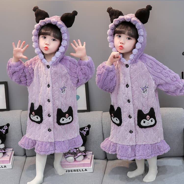 Girls' flannel pajamas, 2025 new autumn style, baby little girl coral fleece children's bathrobe nightgown