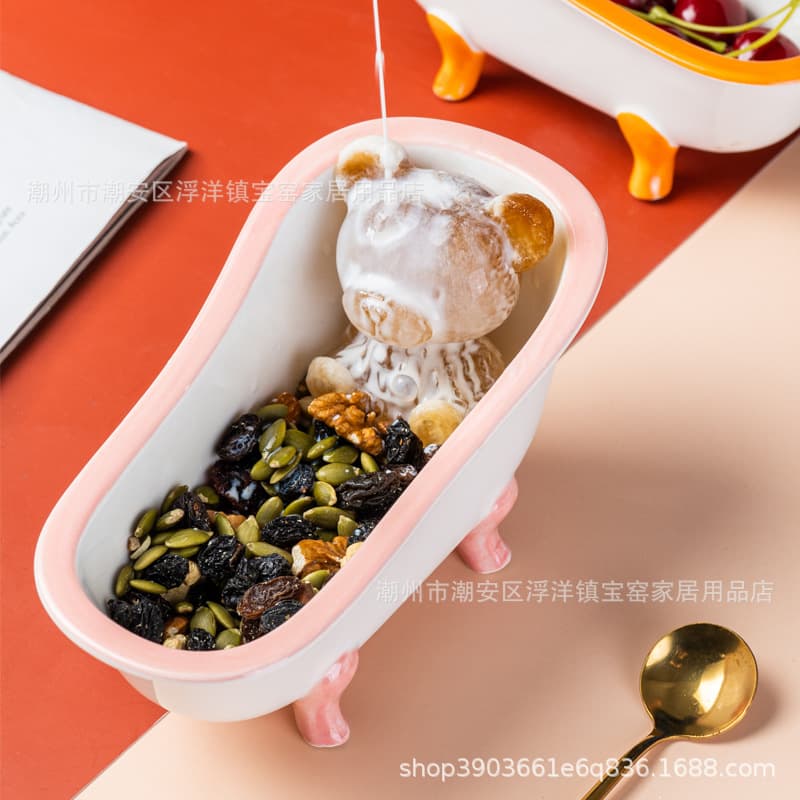 Ceramic bowl bathtub shape bowl dessert bowl commercial creative personalized small bowl bird's nest oatmeal bowl oven microwaveable