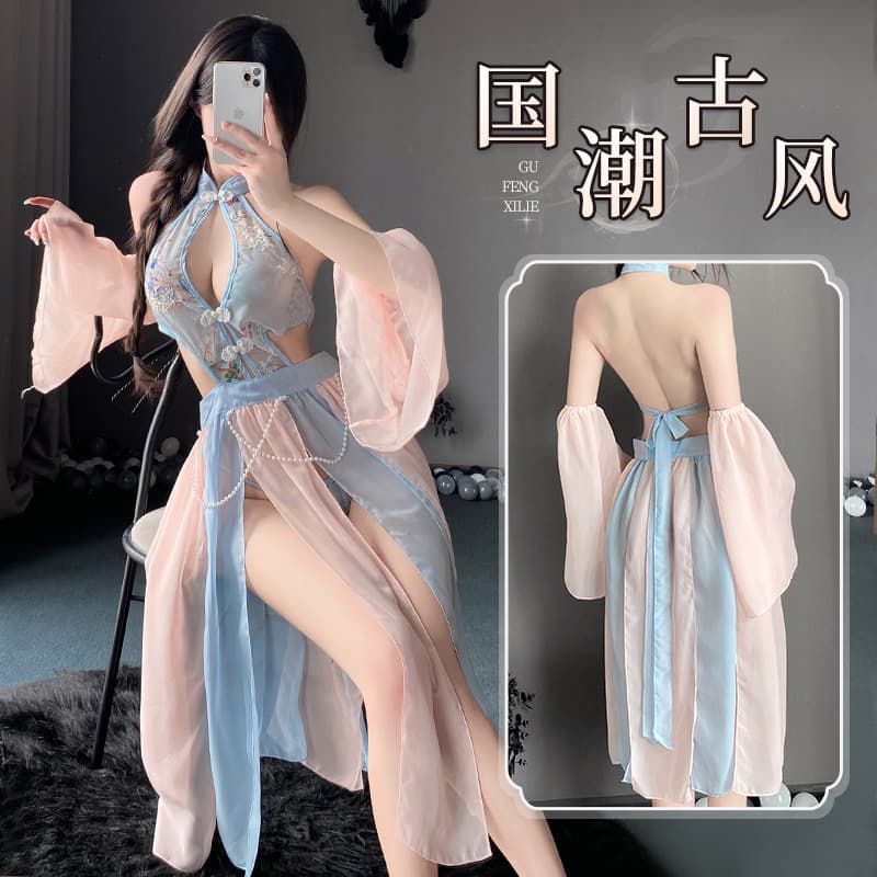 Cross-border sexy lingerie, pajamas, hot temptation, pure desire, see-through, ancient costume, retro Hanfu, cheongsam, no-take-off suit