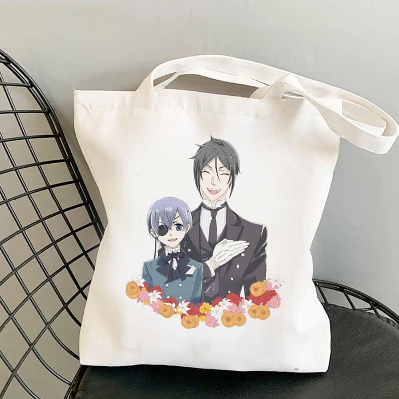 Cross-border Hot Selling Black Butler Anime Printed Canvas Bag Harajuku Single Shoulder Fashion Handbag Shopping Bag In Stock