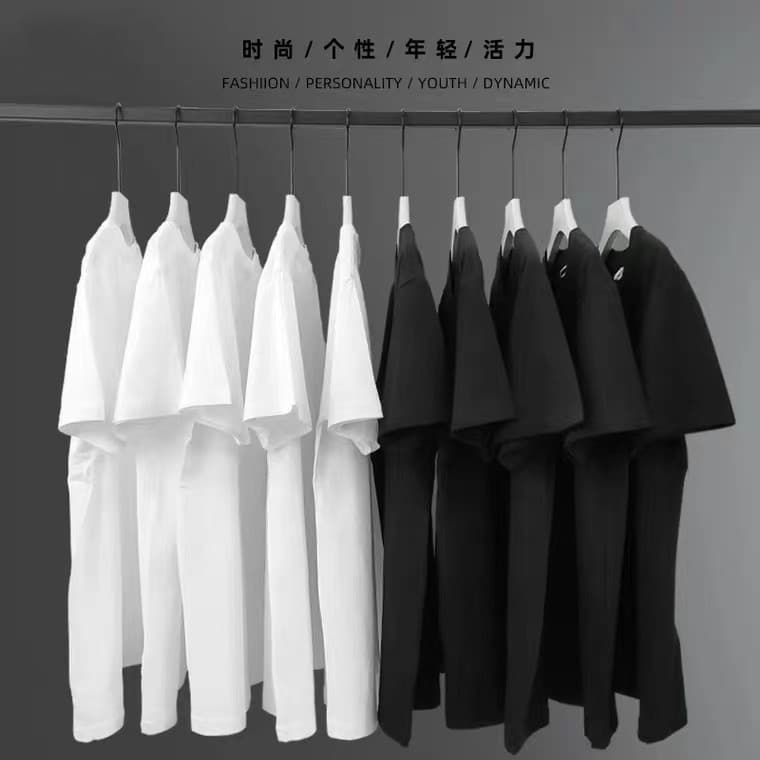 Japanese Heavyweight Pure Cotton Solid Color Short Sleeve T-Shirt Men and Women Undershirt White Tee Plus Size Pure Black Men's Half Sleeve T-Shirt
