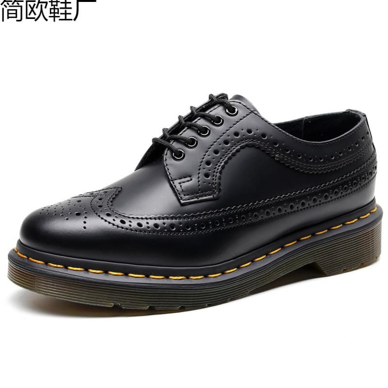 Cross-border Drop Shipping Women's Low-top 5-hole Genuine Leather Brogue Carved Unisex Round Toe Thick Sole Shoes