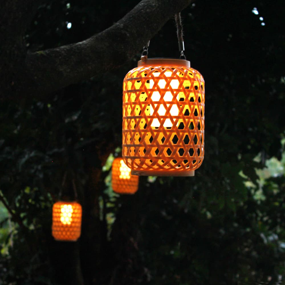 Cross-border solar-powered imitation bamboo lantern, outdoor courtyard homestay decorative lantern hanging lamp, garden retro atmosphere lamp