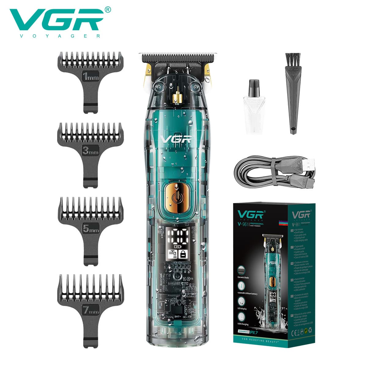 Vgr961 Professional Hair Clipper Transparent Hair Salon LCD Digital Display Electric Trimmer Barber Craft Engraving