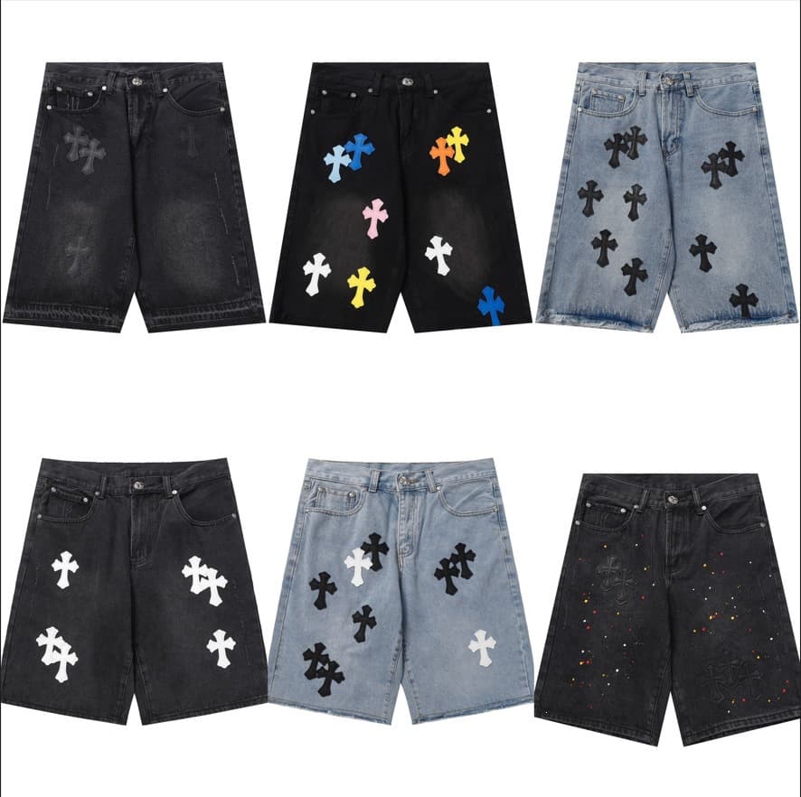Cross-border Street Brand Washed High-End Distressed Vintage Cross Patch Leather Loose Straight Leg Casual Jeans Full Series