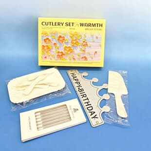 Birthday Cake Cutlery Set Knife Fork Plate Disposable Plastic Thickened Plate Baking Paper Plate Eco-Friendly Tableware