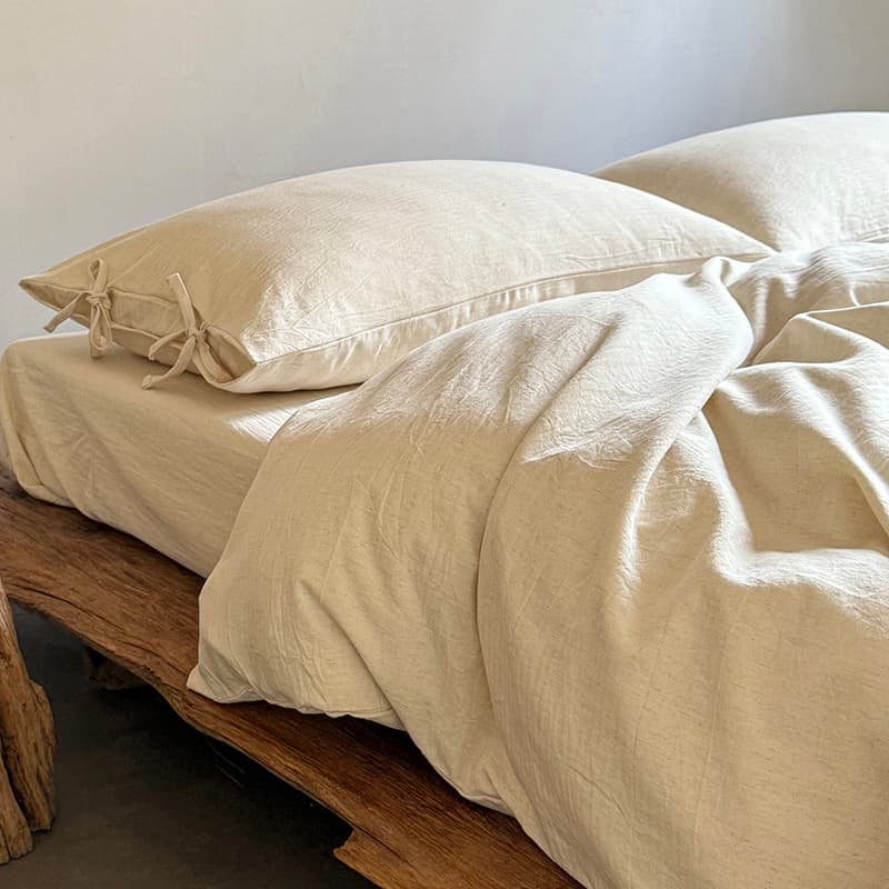2026 New Linen-Cotton 4-Piece Set, 10% Linen 90% Cotton Bedding Set, Solid Color Duvet Cover & Fitted Sheet, Premium 3-Piece Set