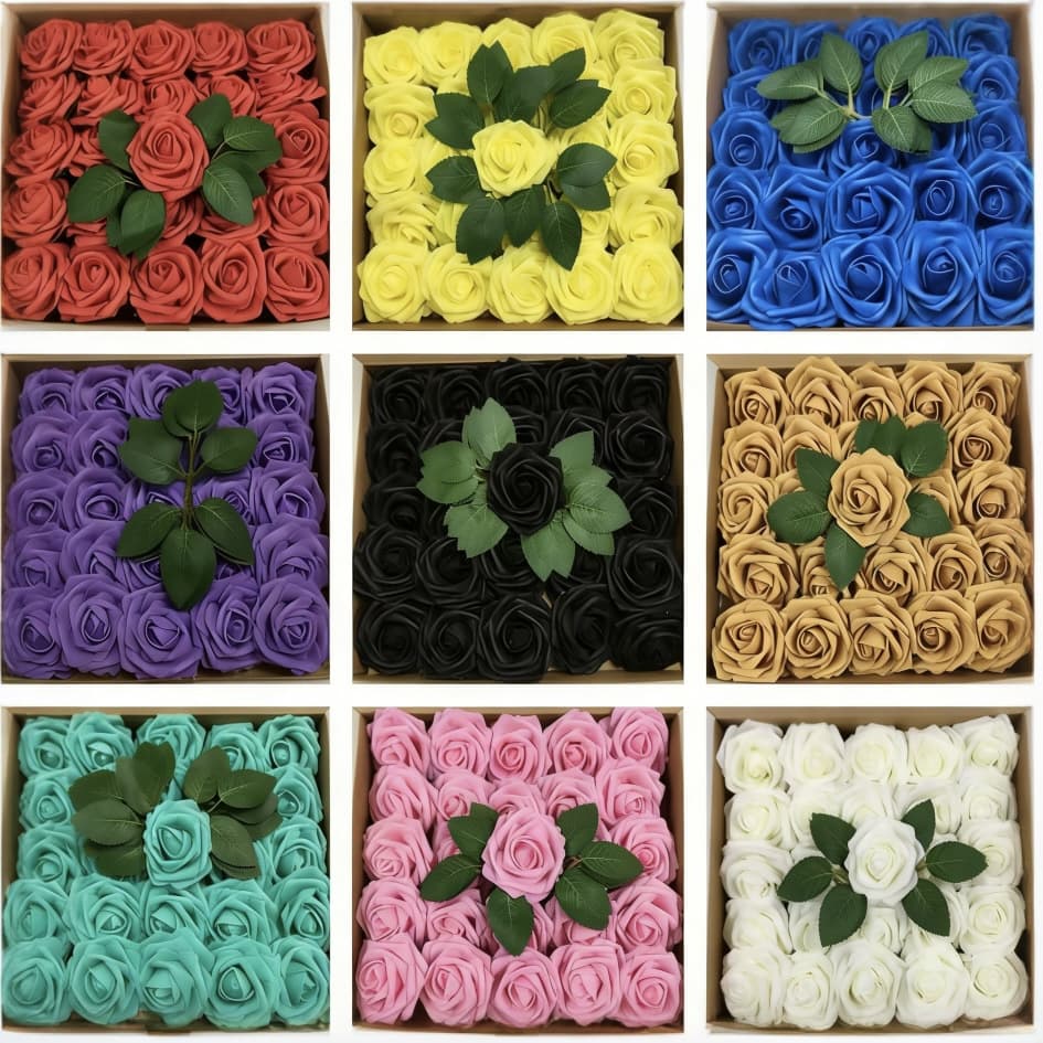 Amazon Best Seller 25-Piece 8cm Artificial Roses with Stems, Bagged or Boxed, PE Calyx, Foam Flower Heads, Wedding Decor