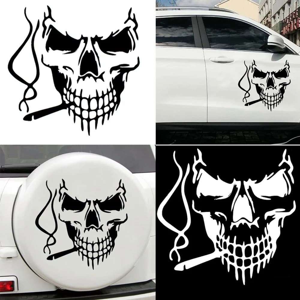 S17 foreign trade hot-selling skull side door car stickers, personalized hood smoking skull decorative stickers, reflective stickers
