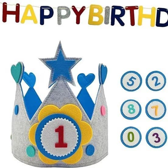 Cross Border Children's Birthday Party Decorative Adjustable Birthday Hat Baby One Year Old Crown Number Hat