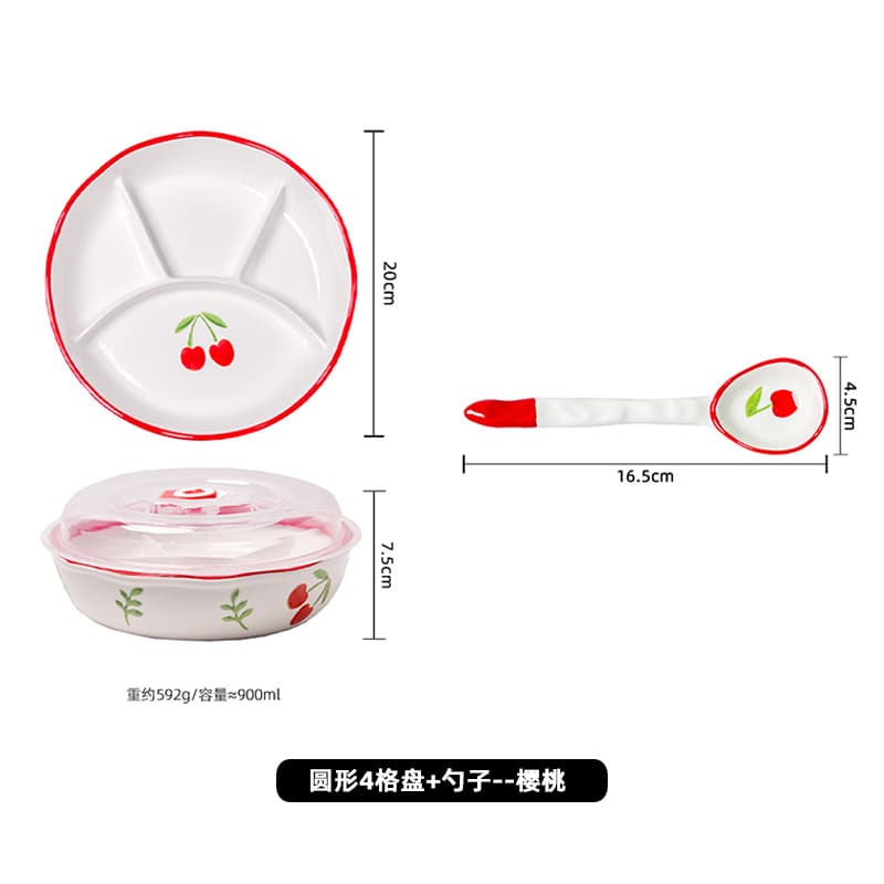 Ceramic Four-Compartment Plate Sectioned Tray Cafeteria Fast Food Tray Single-Serve Fruit Plate Home Steaming Dish Separated Rice Plate