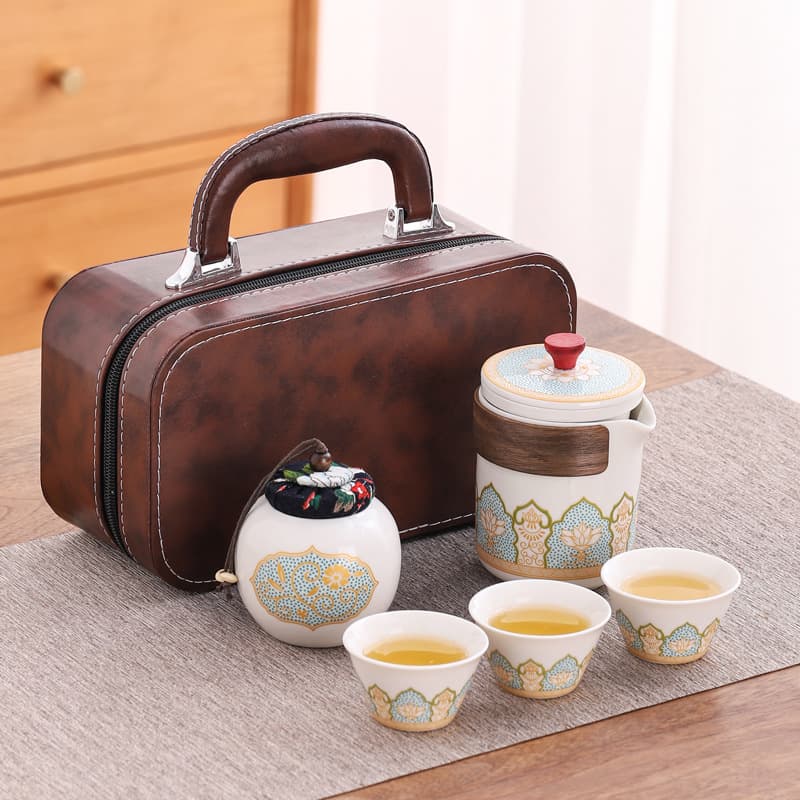 Portable travel tea set for outdoor Kungfu tea, ceramic quick cups wholesale for corporate advertising gifts