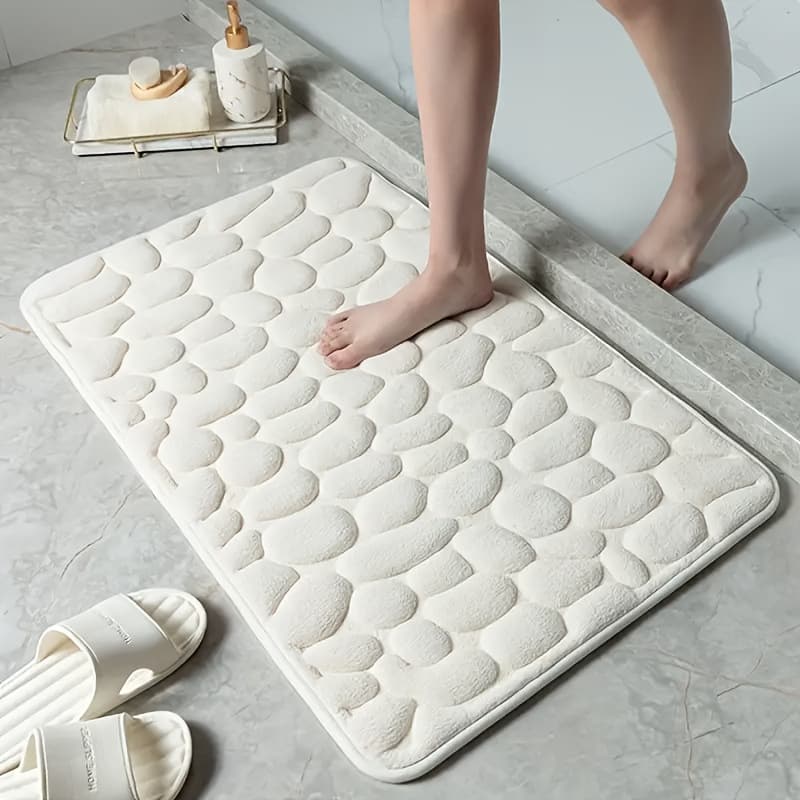 Modern Minimalist Coral Fleece Solid Color Pebble Doormat, Water-Absorbing Entry Mat for Bathroom, Durable and Stain-Resistant Home Foot Mat