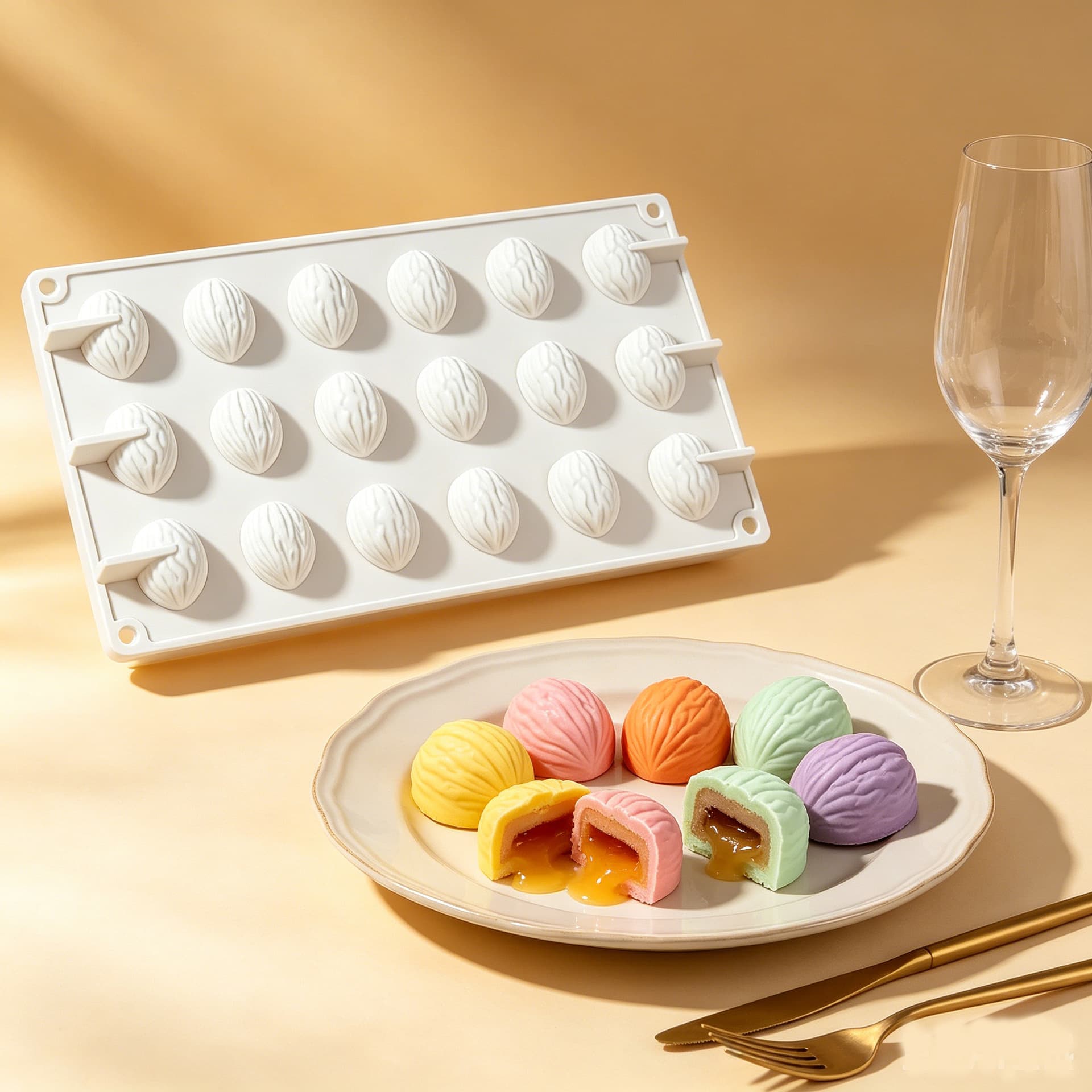 Cross-border New 18-Piece Walnut Almond Nut Mousse Cake Mold Ice Cream Silicone Mold DIY Baking Chocolate