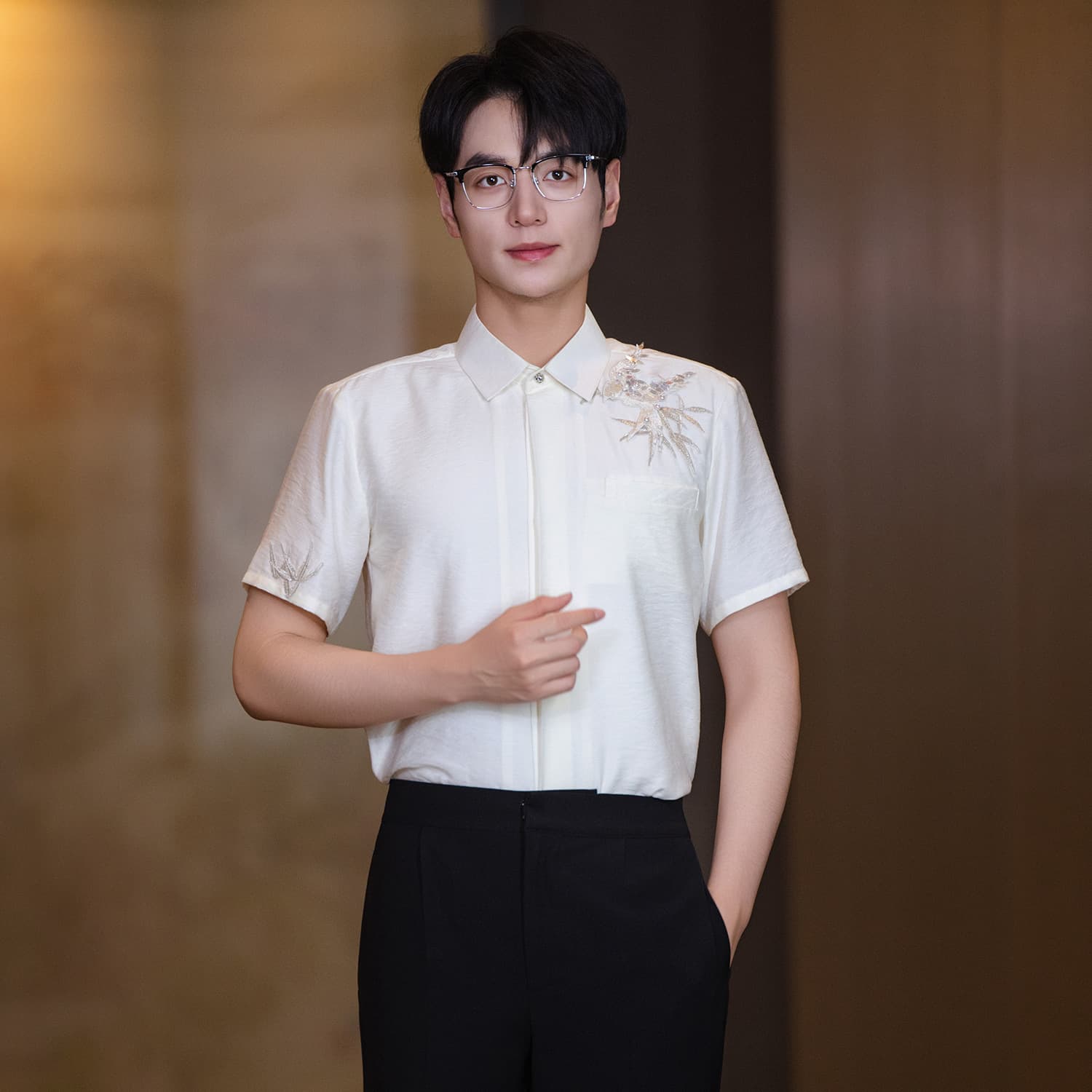 New Chinese Style Engagement Men's Shirt Dress Groom National Style Mandarin Collar Short Sleeve White Casual Zhongshan Suit Summer