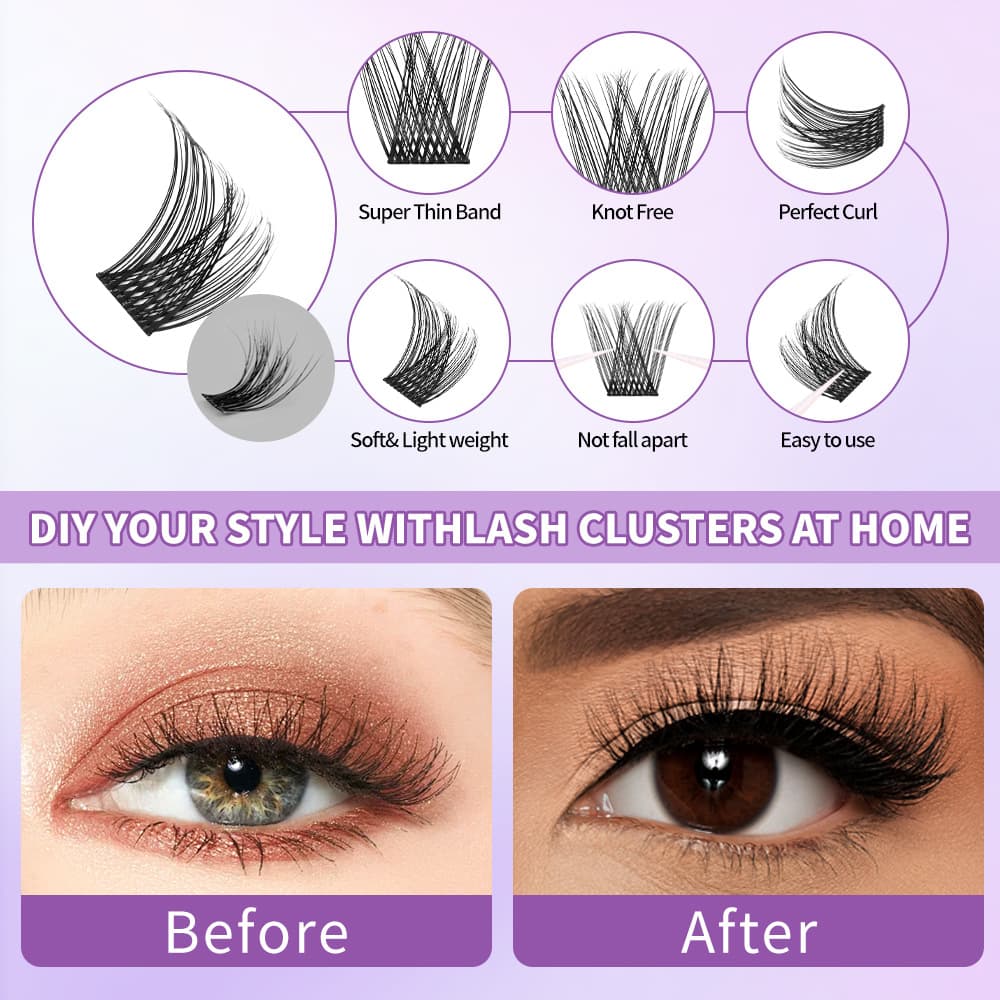 Cross-border EU/US W-shaped Large Curl Black Band Thick Voluminous Segmented False Lashes Long and Lashy 3D False Eyelashes
