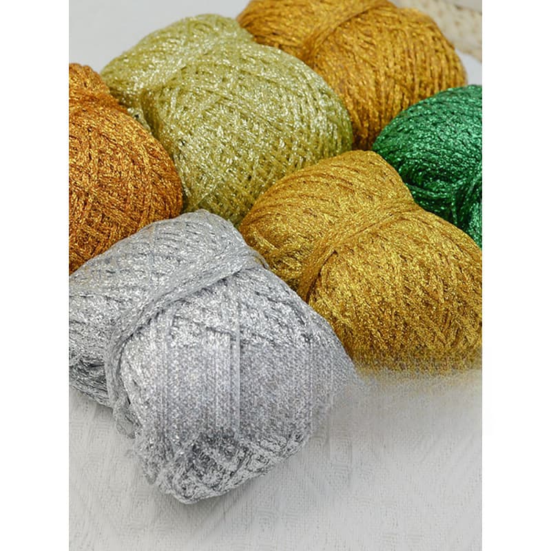 Pure Silk Hollow Yarn Glitter Gold Silk Yarn Iridescent Yarn Violent Bear Internet Celebrity Bag Knitting Yarn Laser Flash Hollow Yarn Wholesale