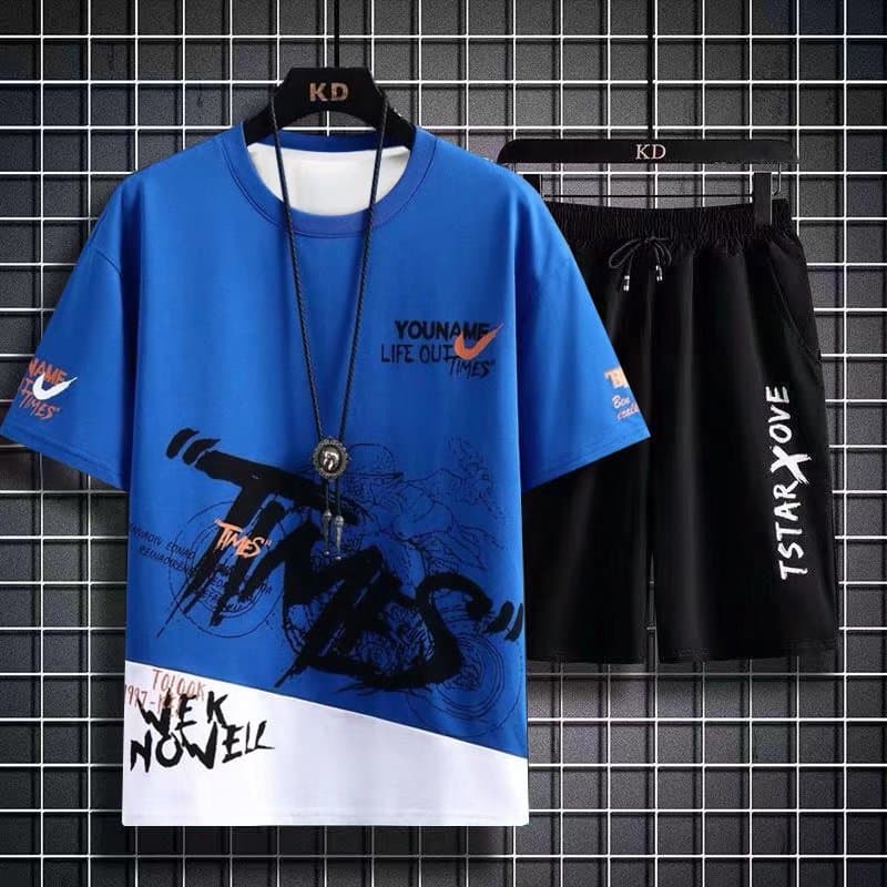 Summer New Quick-Dry Set Men Short Sleeve T-Shirt Big Size Casual Shorts Sports Set Two-Piece Stylish Menswear