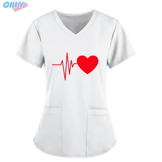 Women's V-Neck T-Shirt Nurse Uniform Solid Color Digital Print Casual European American Cross-Border Direct Sales Fast Shipping