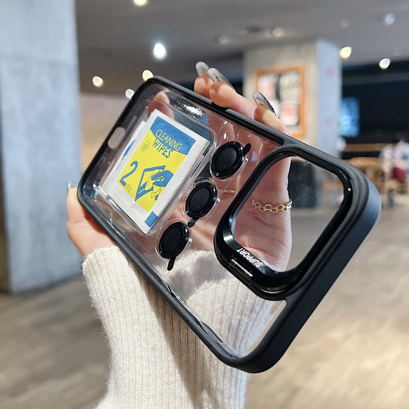 Cross-border iPhone16promax creative invisible bracket mobile phone case suitable for Apple 15 lens film 14 transparent 13