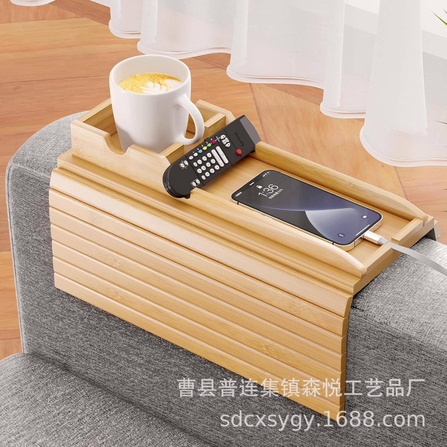 Cross-border sofa clip bamboo sofa tray drink holder solid wood movable wooden sofa armrest tray table portable