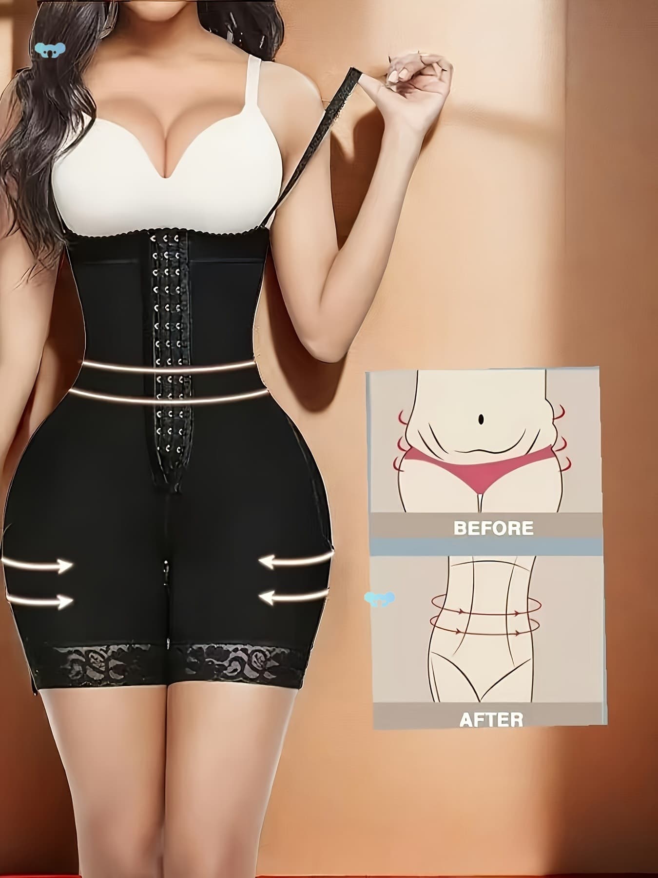High Waist Body Shaper Shorts with Zipper and Shoulder Straps
