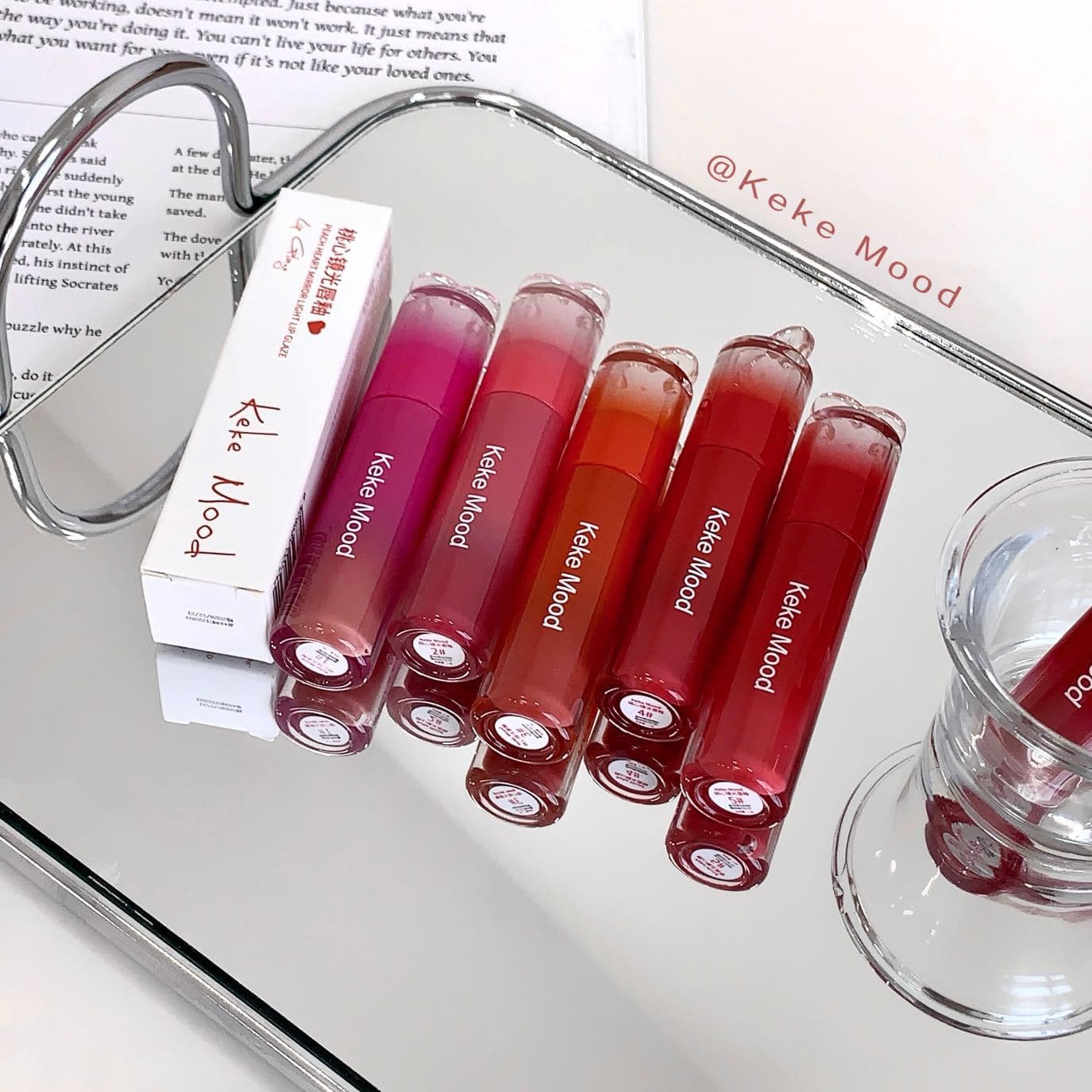 kekemood Peach Heart Mirror Lip Glaze Whitening Pure Desire Watery Glass Jelly Lip Moisturizing Easy-to-Color Affordable Lipstick