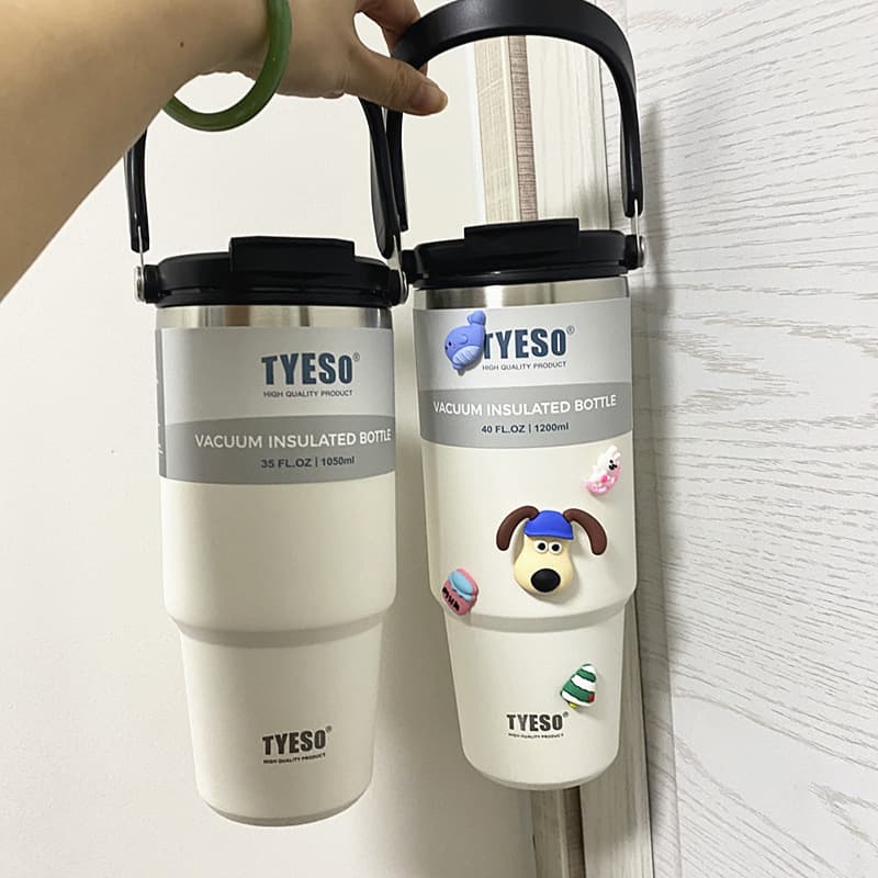 Tyeso New Double-layered Insulated Coffee Mug Large Capacity Stainless Steel Handheld Ice Chiller Cup Double-drink Car Mounted