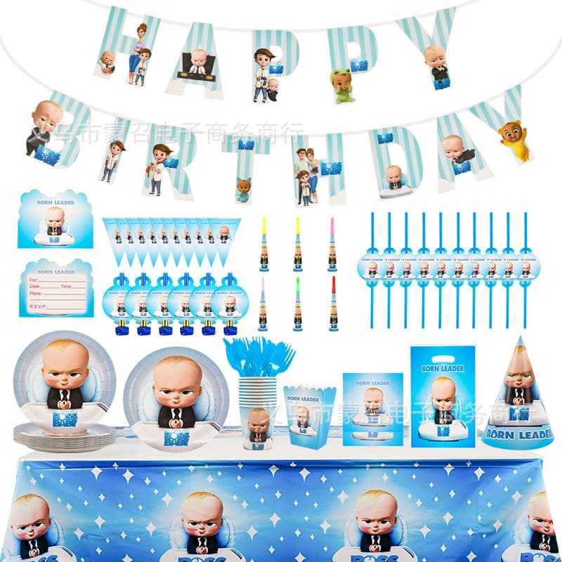 Little Boss Birthday Party Decoration Boss Party Supplies Paper Plate Tissue Paper Cup Tablecloth Popcorn Box Pennant