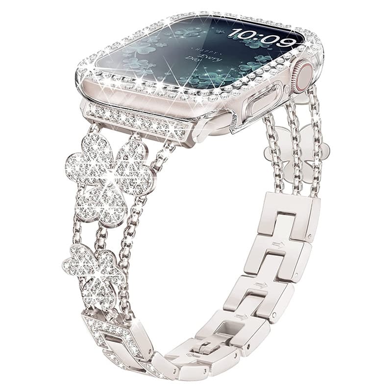 Suitable for Apple watch strap fashionable clover diamond metal strap iwatch9-1 representative strap in stock