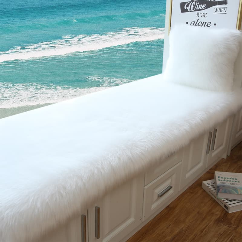 Plush Window Sill Cushion, Long Plush Carpet, Faux Wool Bedside Rug, Bedroom Blanket, Window Mat