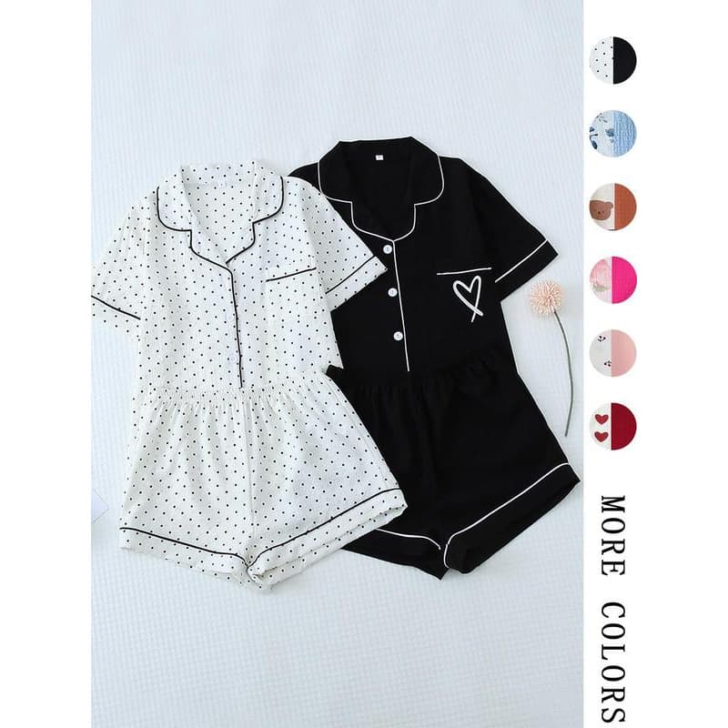 I 96496 Lapel Printed Pajama Set for Women